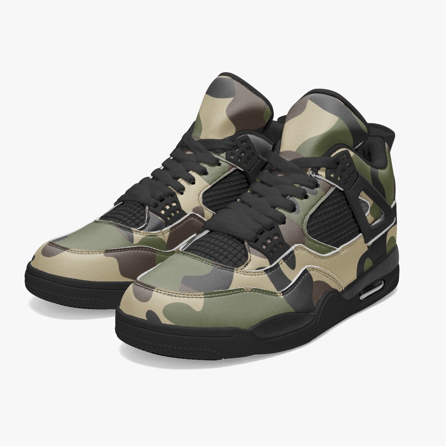 Army Camo Black Sole newest High-top Sneakers for Men & Women. Sneaker Head Army Camo Streetwear Sneakers.