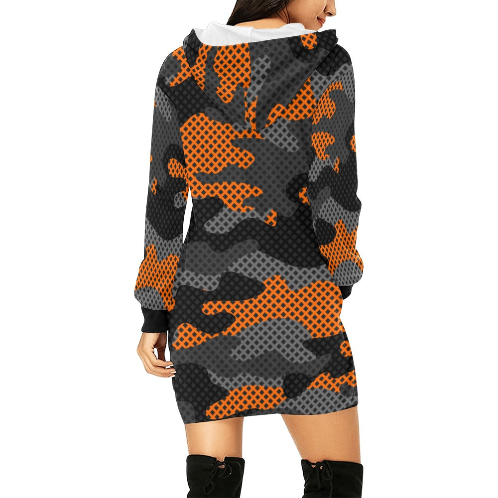 Camo Hoodie Dress | Orange and Black Pixel Camouflage