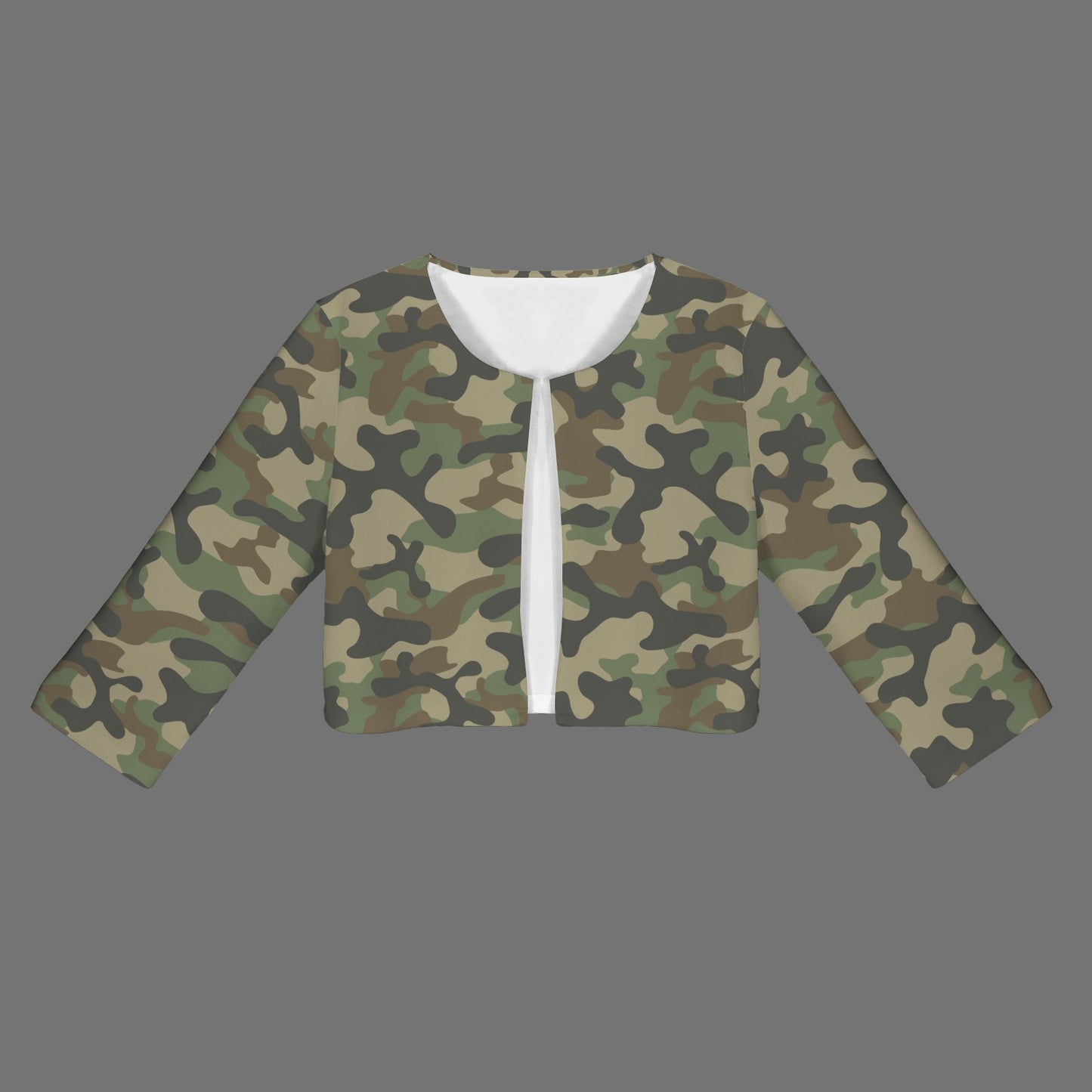 Camo Blazer | Cropped Open Front | Military Brown Camouflage