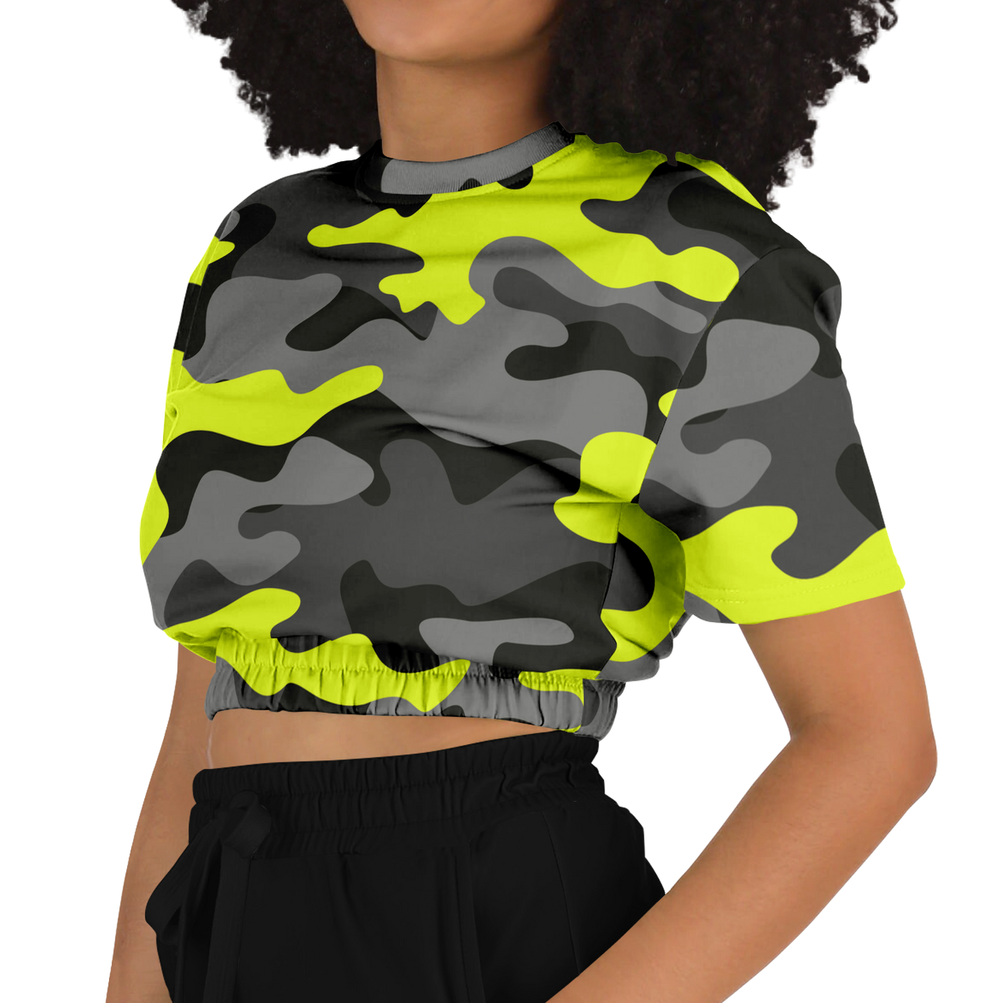 Camo Crop Top Sweatshirt | Black, Gray & Yellow Camouflage