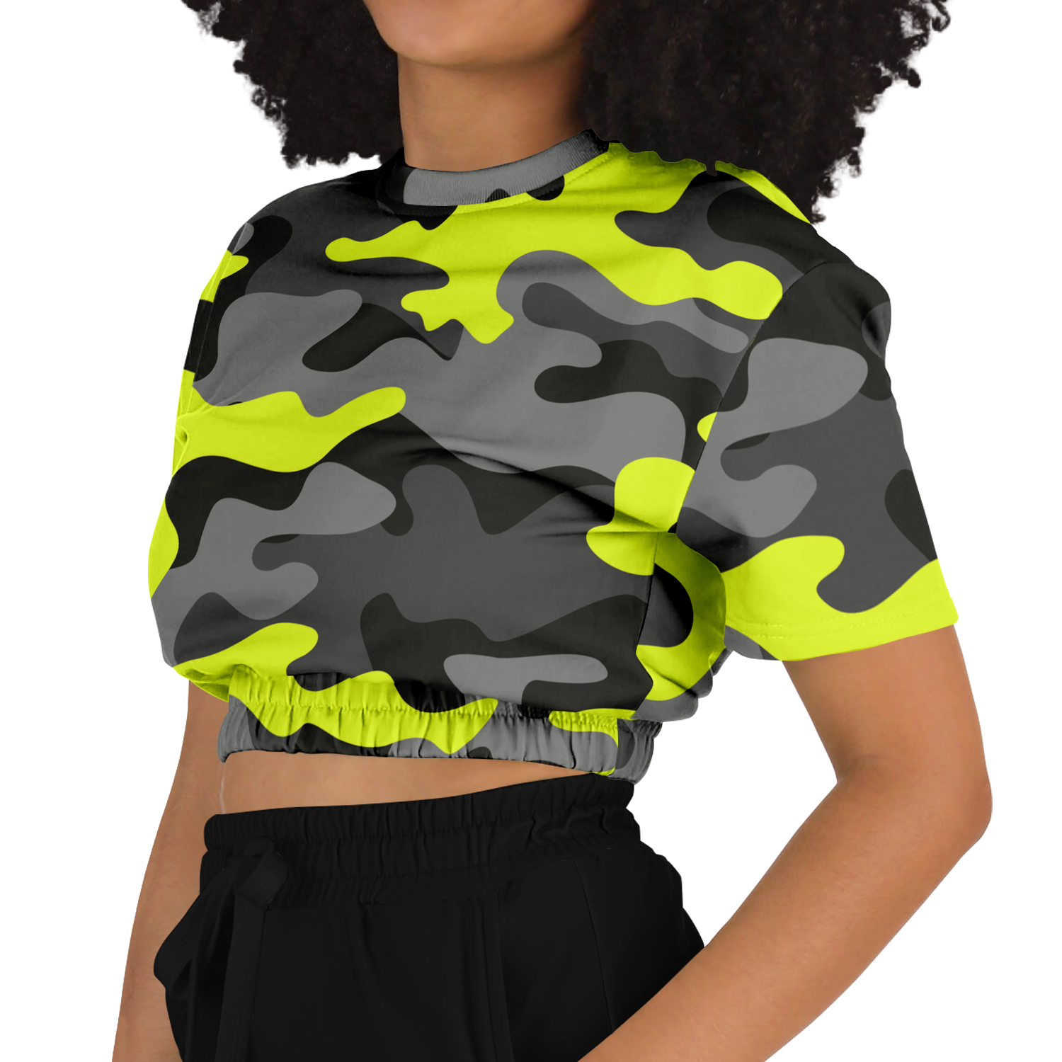 Camo Crop Top Sweatshirt | Black, Gray & Yellow Camouflage