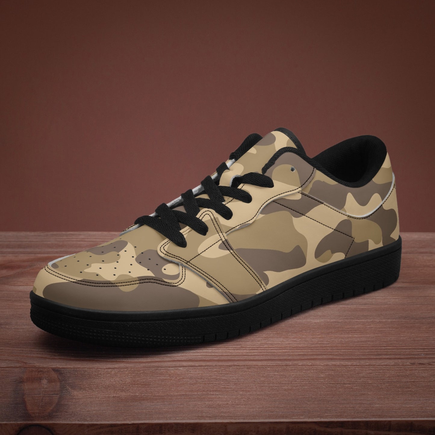 Camo Sneakers | Khaki Low-Top Leather Camouflage Shoes