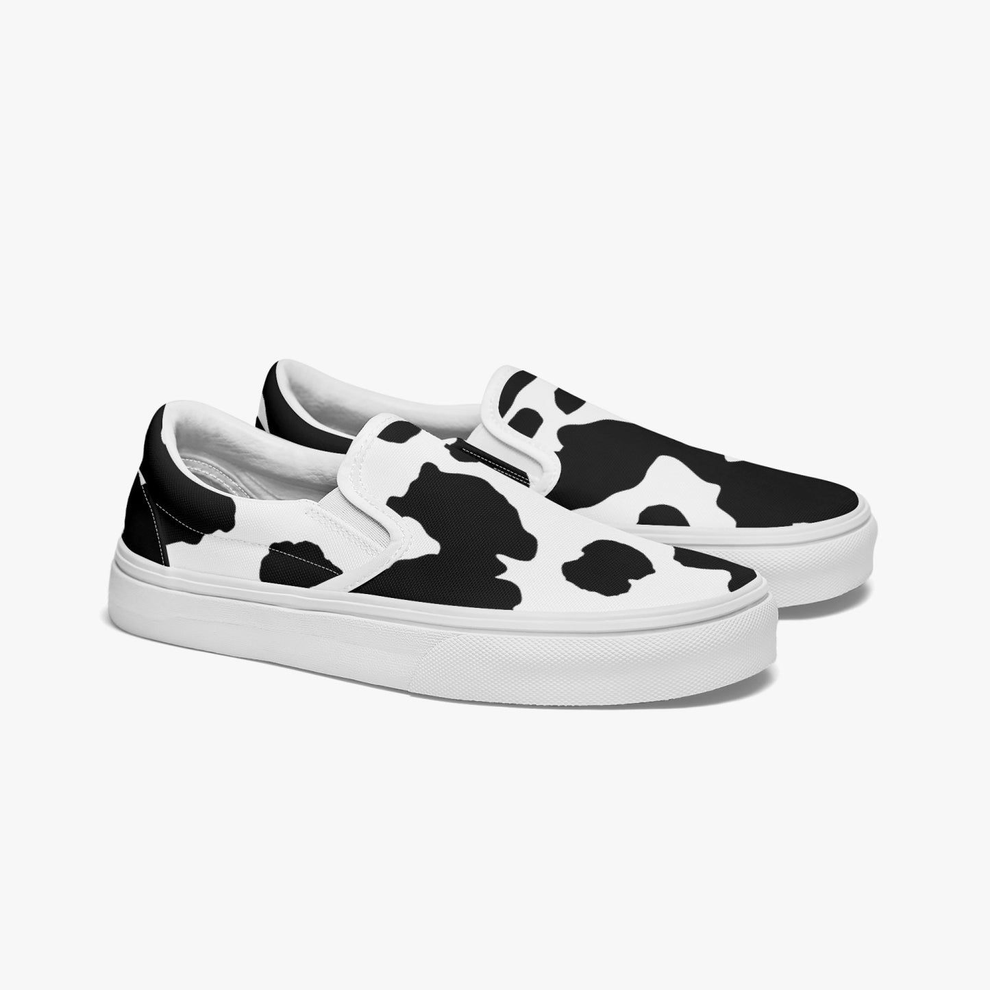 Camo Slip-On Shoes | Black & White Cow Print