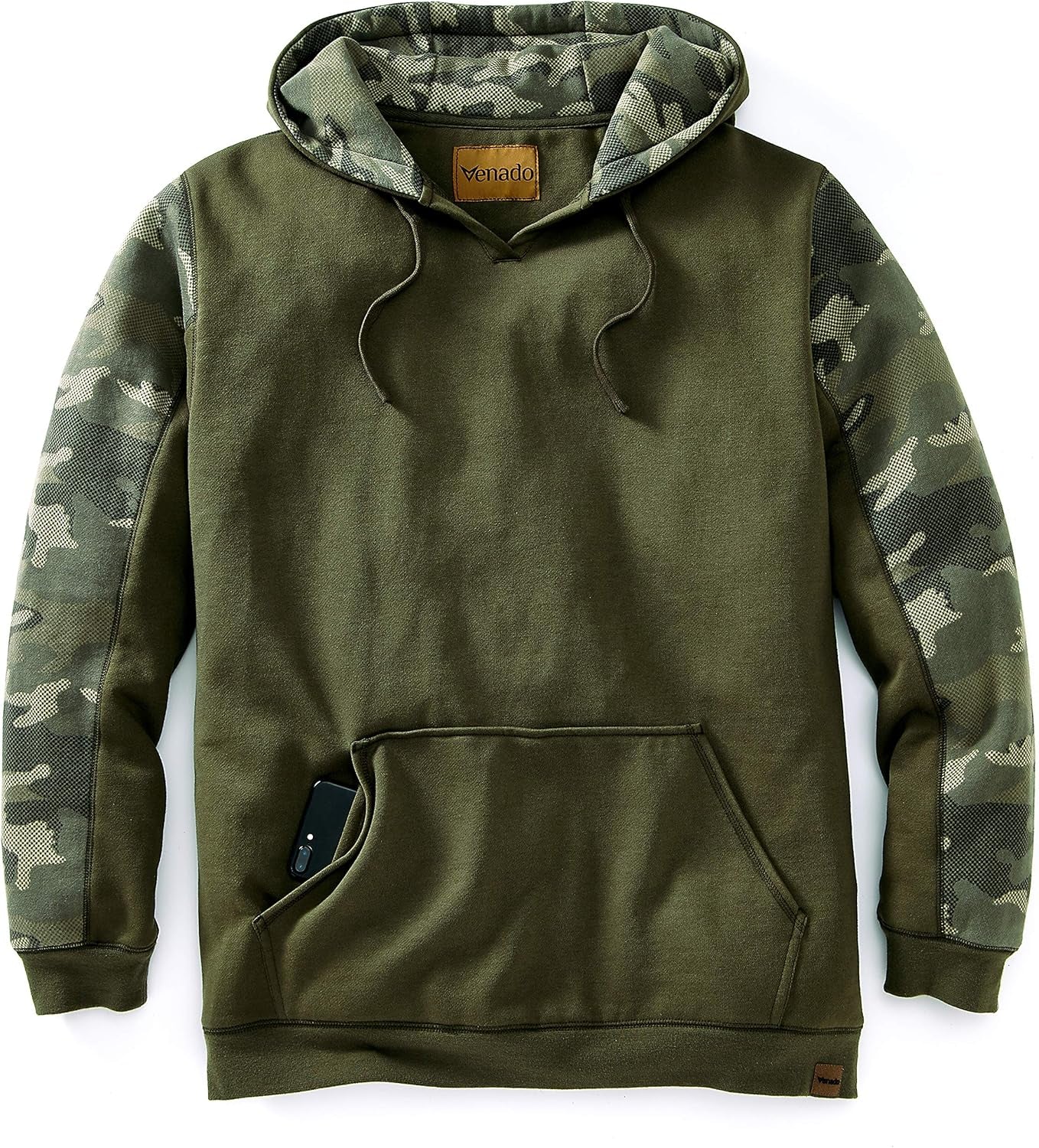 Heavyweight Camo Hoodie for Men | Hidden Pocket | V-Neck