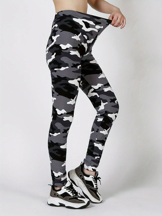 Camo Print High Waist Leggings, Casual Skinny Stretchy Leggings, Women's Clothing