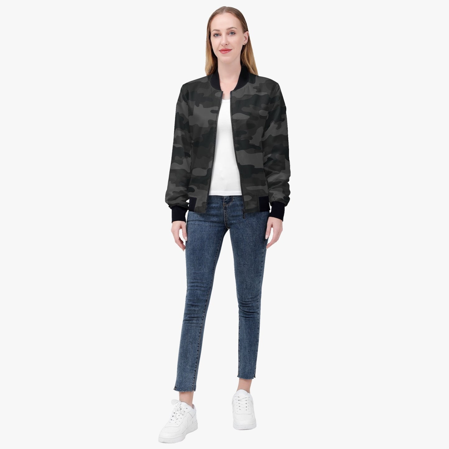 Women's Camo Bomber Jacket | Black Camouflage