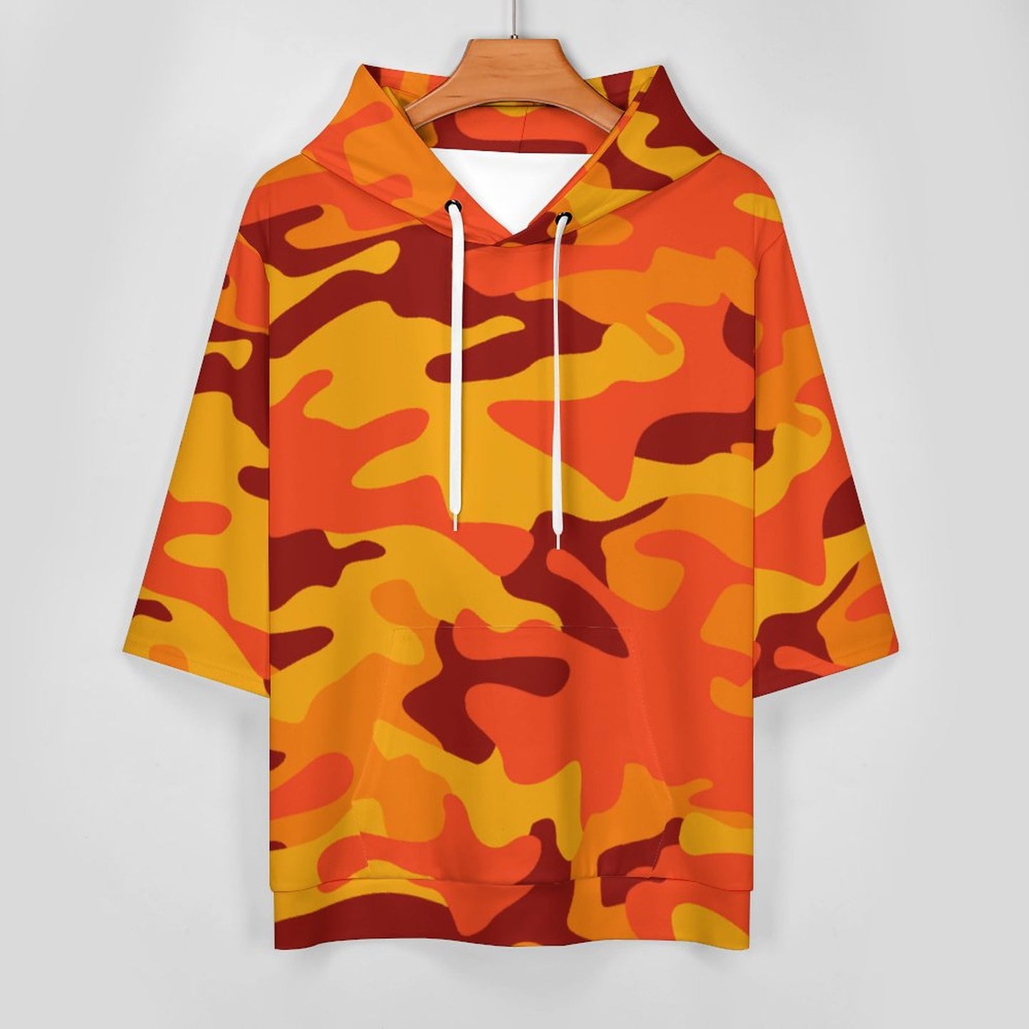 Short Sleeve Hoodie | Orange & Red Camouflage