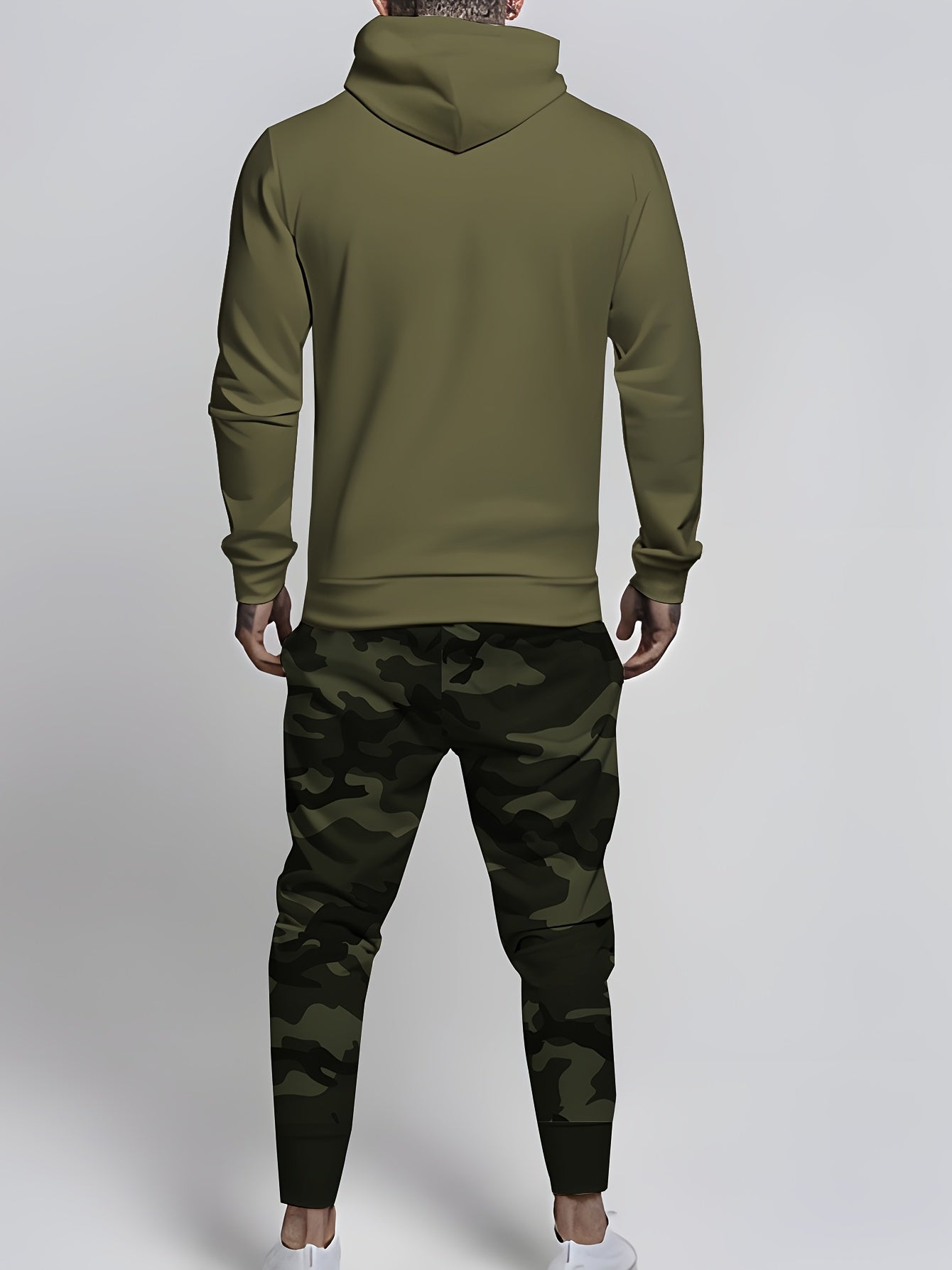 2pcs Plus Size Men'S Casual Set | Camo Hoodie and Joggers