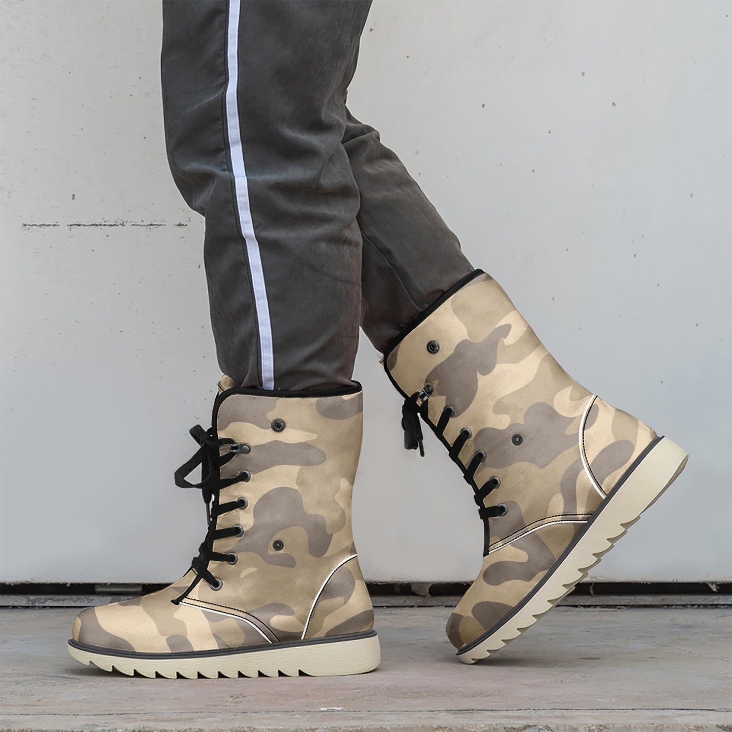 Camo Boots | Khaki Cotton-Pad Fur Lining