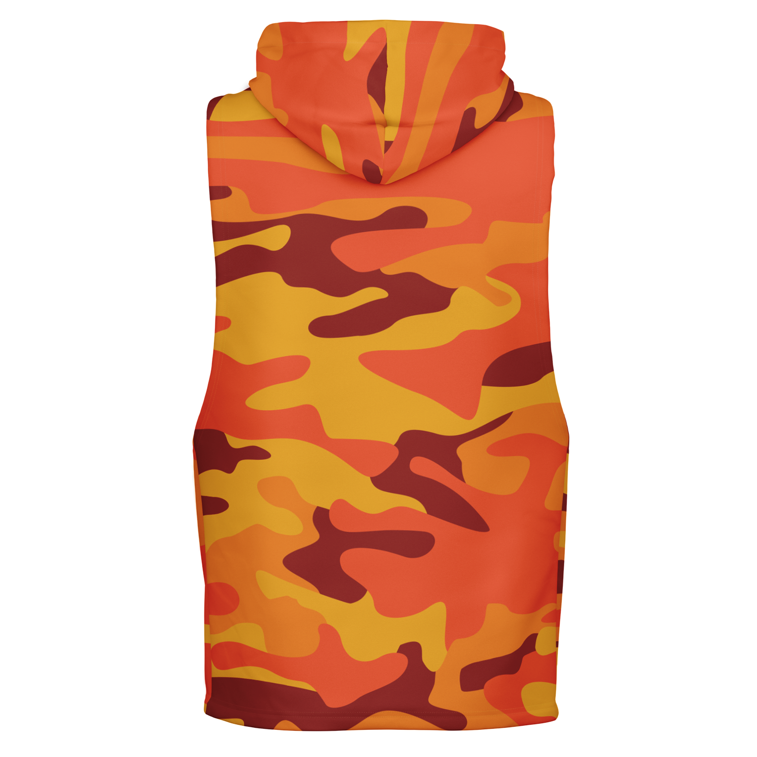 Sleeveless Hoodie | Orange & Red Camouflage