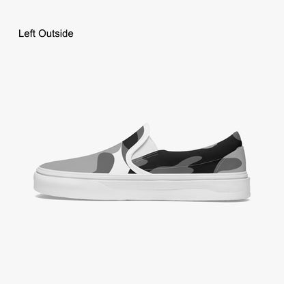 Camo Slip-On Shoes | Gray, Black, and White Camouflage