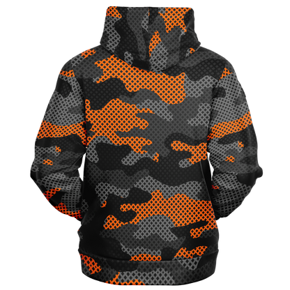 Zip-Up Hoodie | Orange & Black Pixel Camouflage