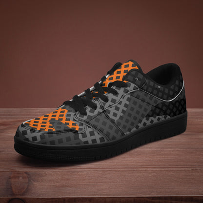 Camo Sneakers | Black and Orange Low-Top Leather Camouflage