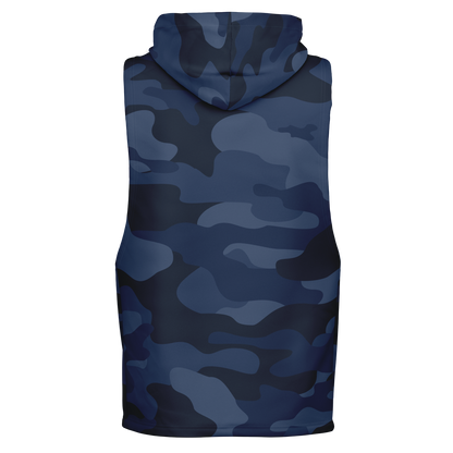 Sleeveless Hoodie | Deep Blue Camouflage