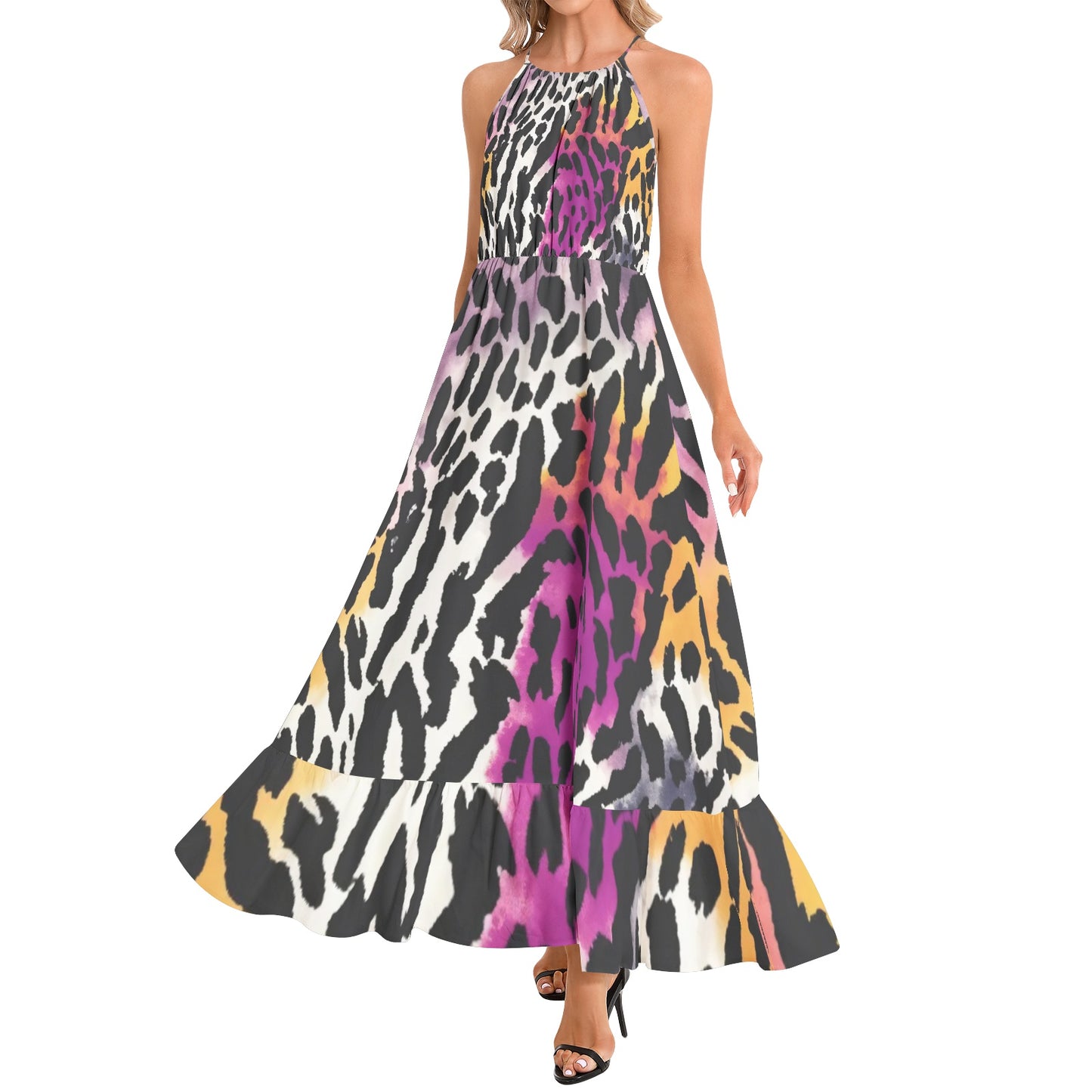 Leopard Maxi Dress in Bauhaus Magenta & White