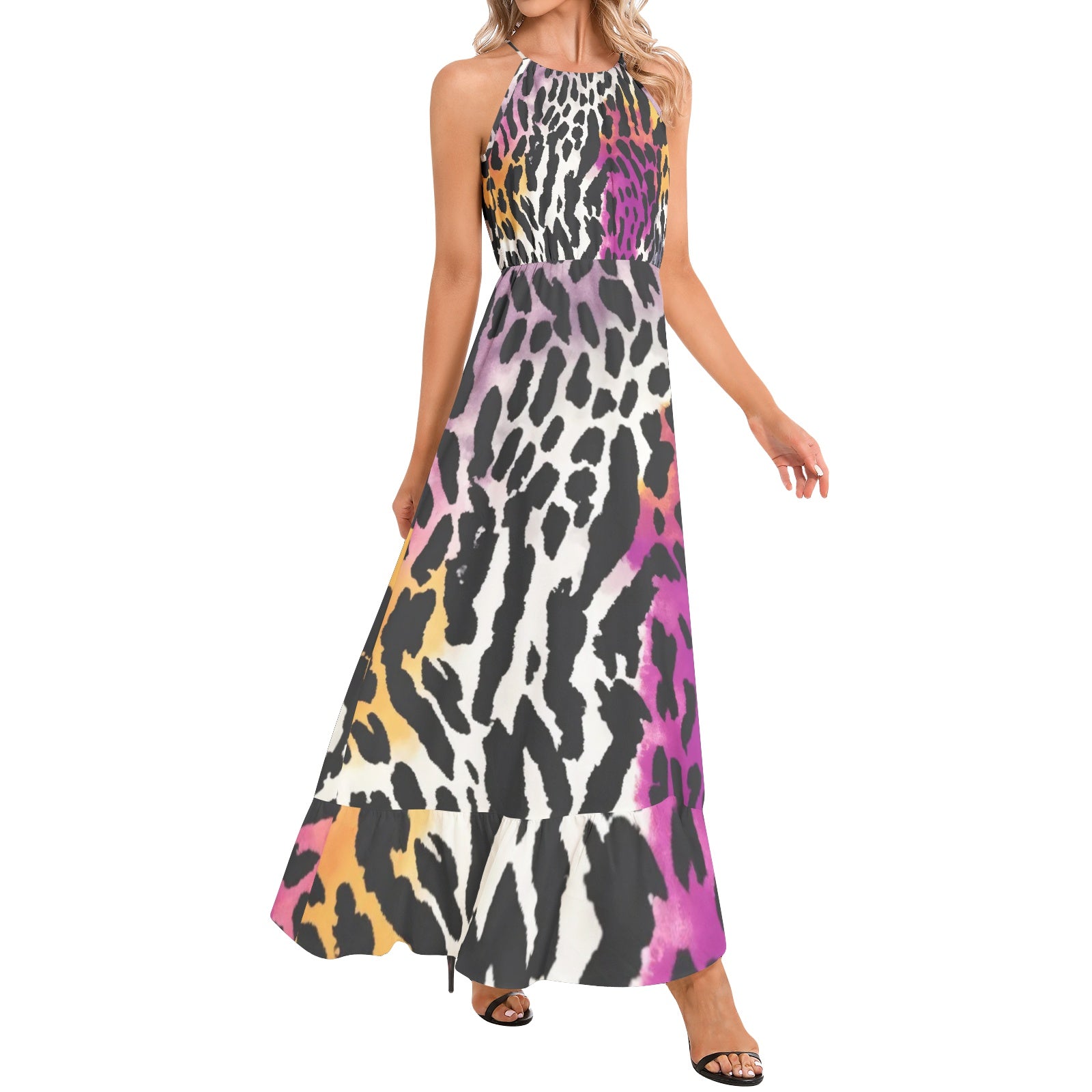 Leopard Maxi Dress in Bauhaus Magenta & White