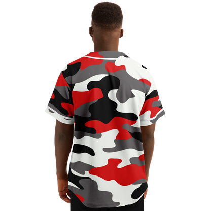 Camo Baseball Jersey | Red, Black & White Camouflage