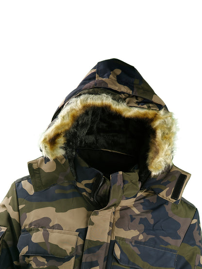 Camouflage Hooded Jacket for Men: Thickened Fleece Winter Coat