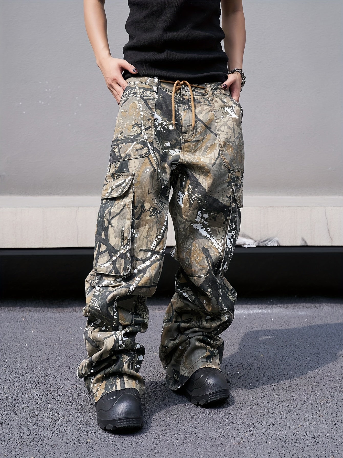 Men's Camouflage Print Denim Cargo Pants | Loose Fit