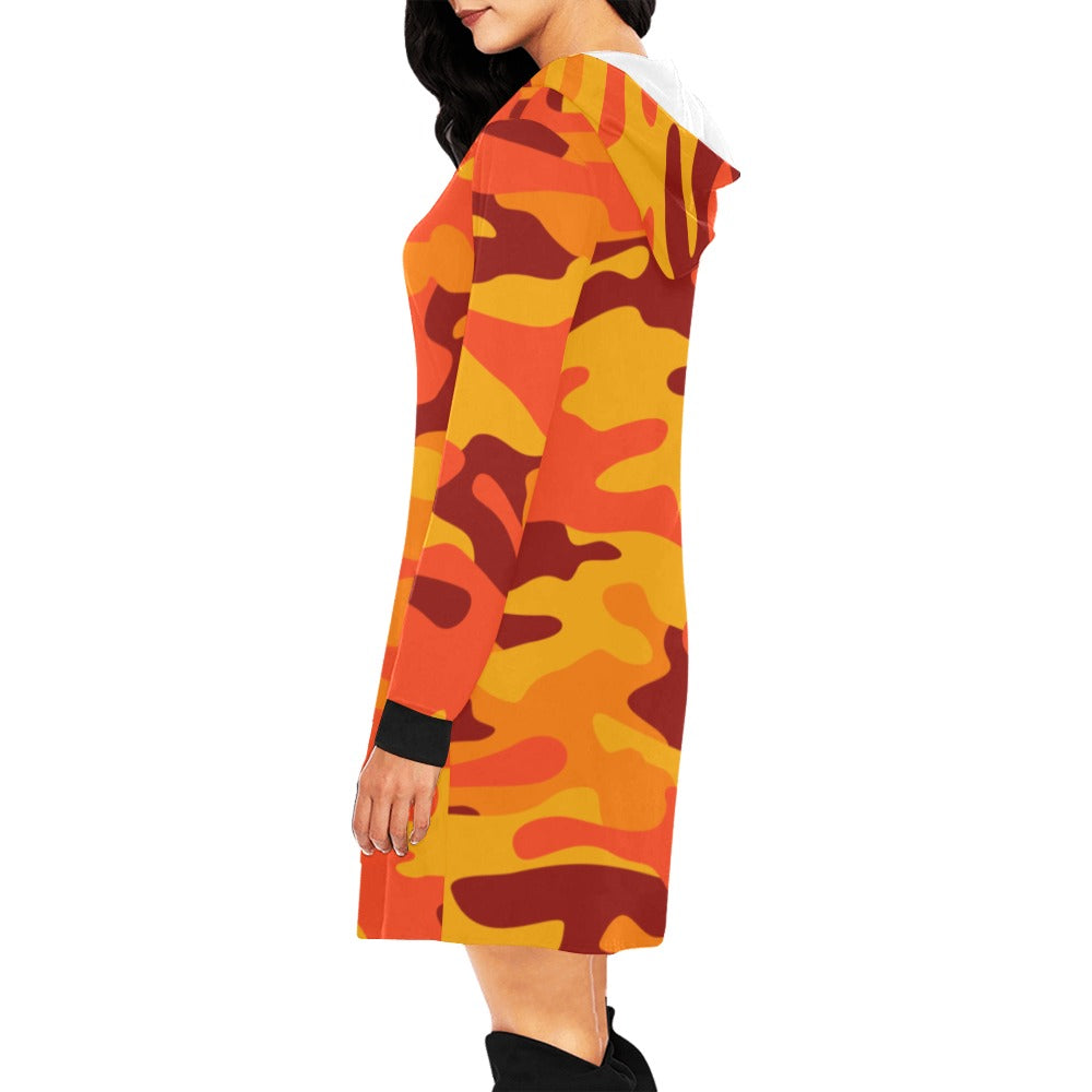 Camo Hoodie Dress | Orange and Red Camouflage