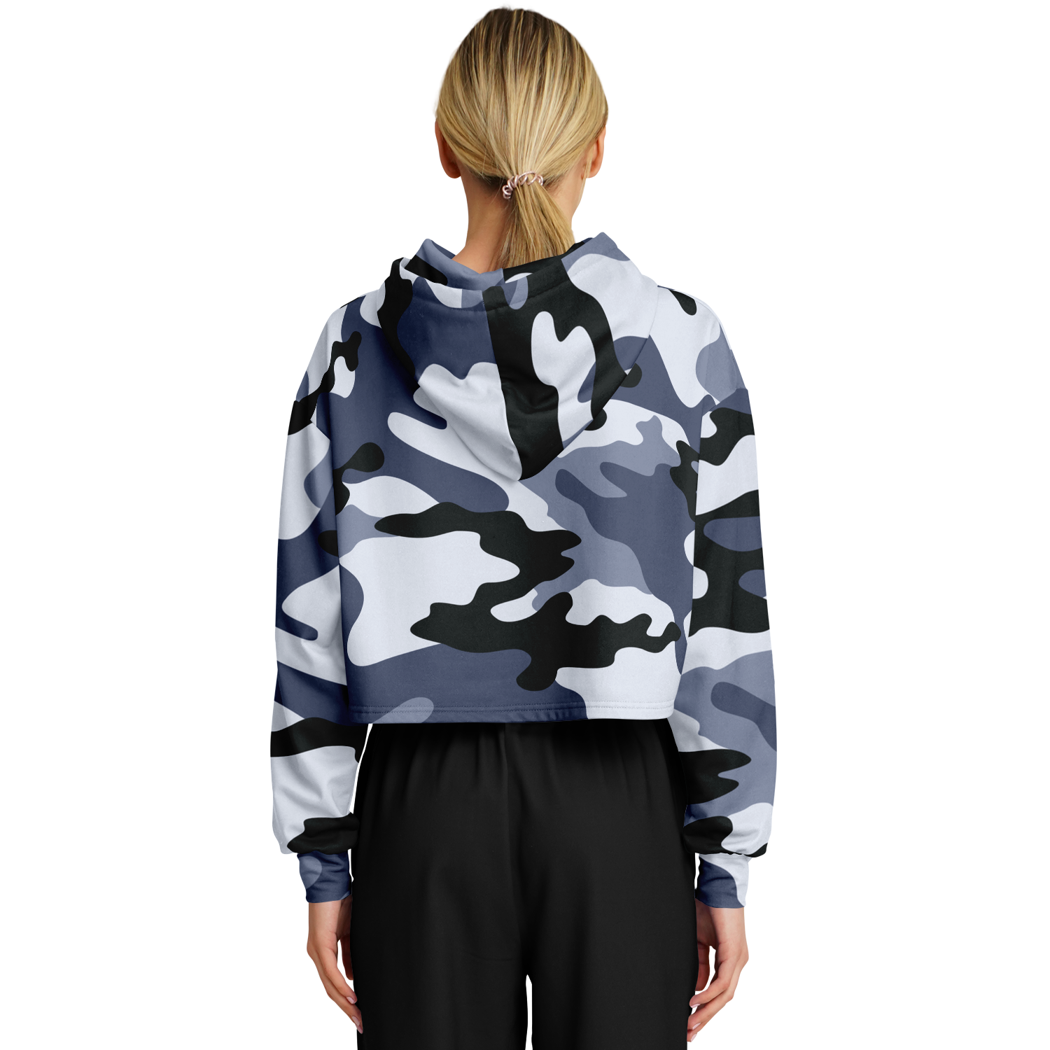 Cropped Hoodie For Women | Light Blue Camouflage