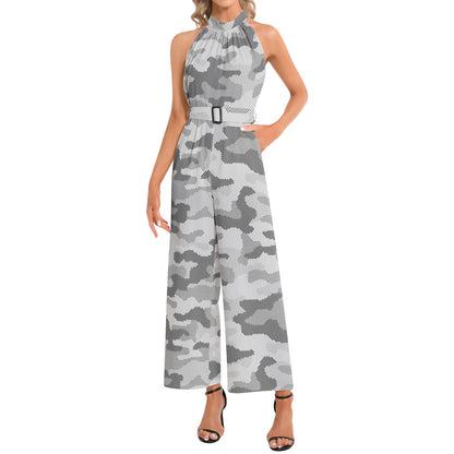 Camo Jumpsuit | Belted Halter Neck | Digital Gray