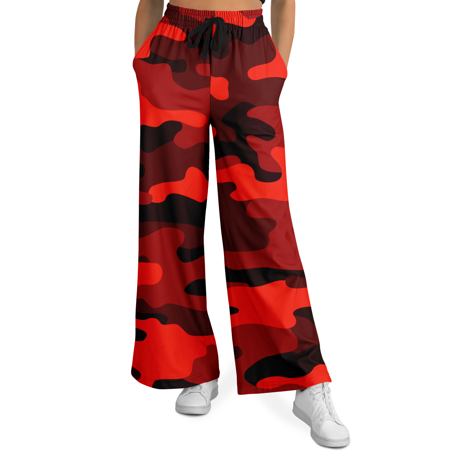 Camo Wide Leg Pants | Scarlet Red & Black Camouflage