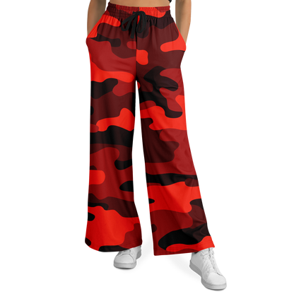 Camo Wide Leg Pants | Scarlet Red & Black Camouflage