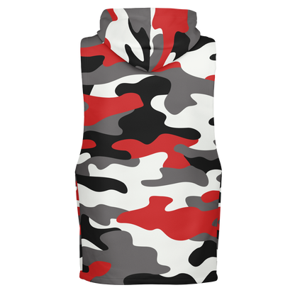 Sleeveless Hoodie | Red, Black & White Camouflage