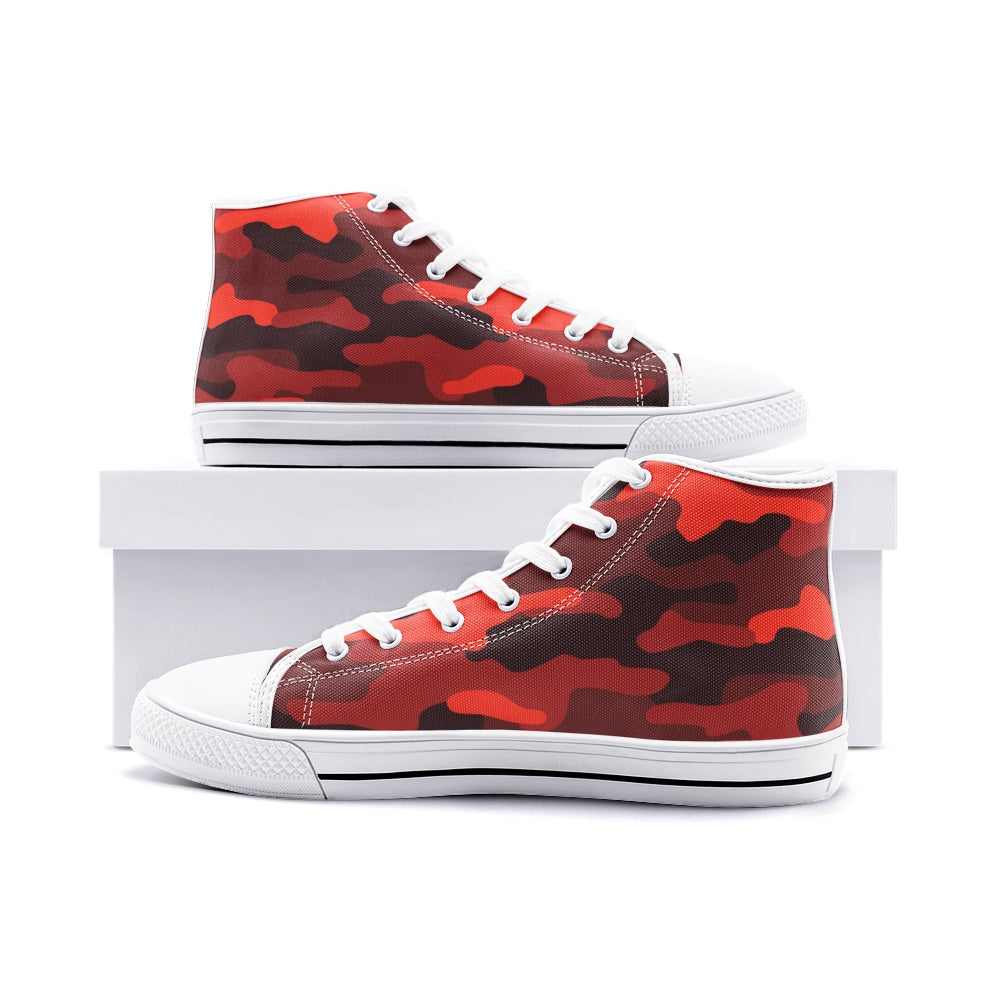 Camo Shoes | HIgh Top Canvas | Scarlet Red & Black Camouflage