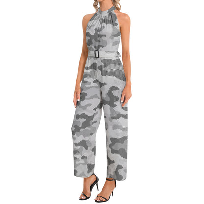 Camo Jumpsuit | Belted Halter Neck | Digital Gray