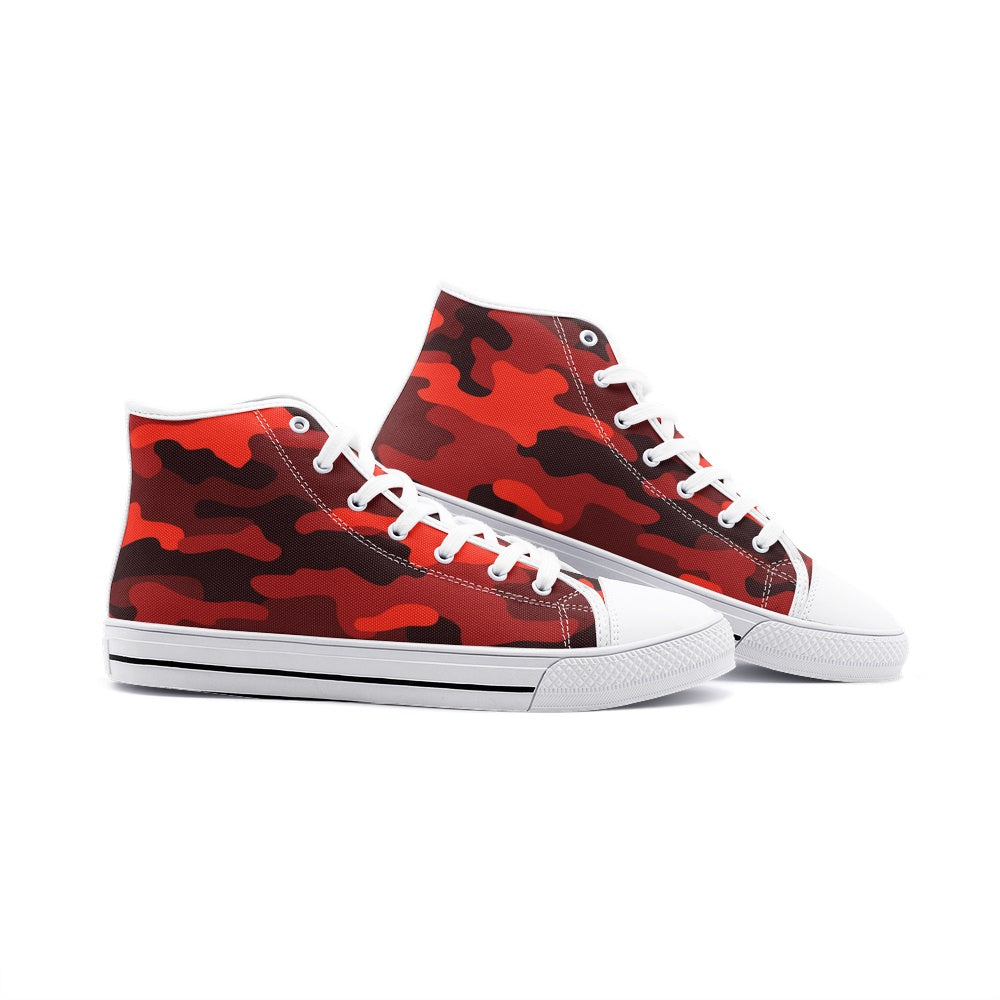 Camo Shoes | HIgh Top Canvas | Scarlet Red & Black Camouflage