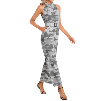 Camo Jumpsuit | Belted Halter Neck | Digital Gray