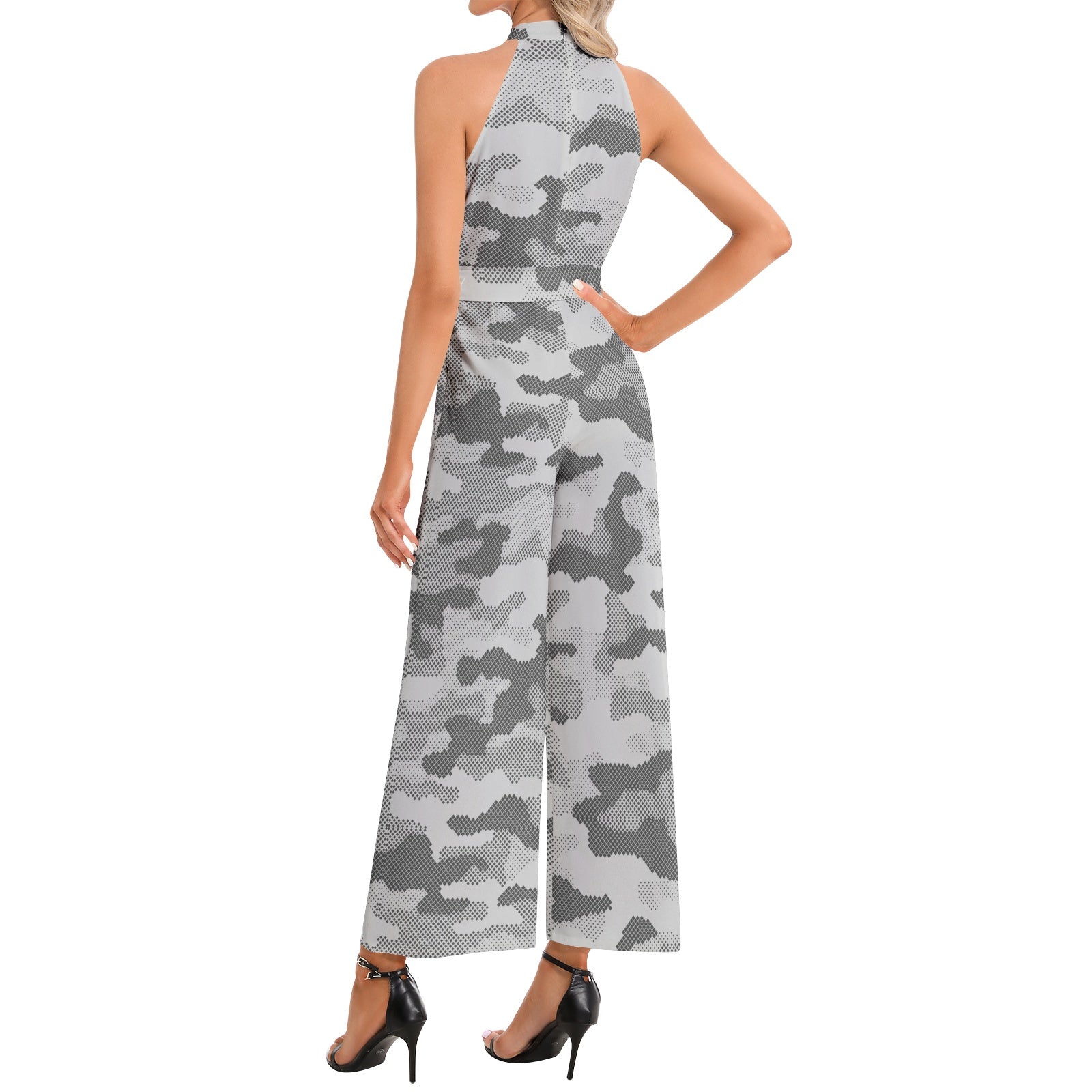 Camo Jumpsuit | Belted Halter Neck | Digital Gray