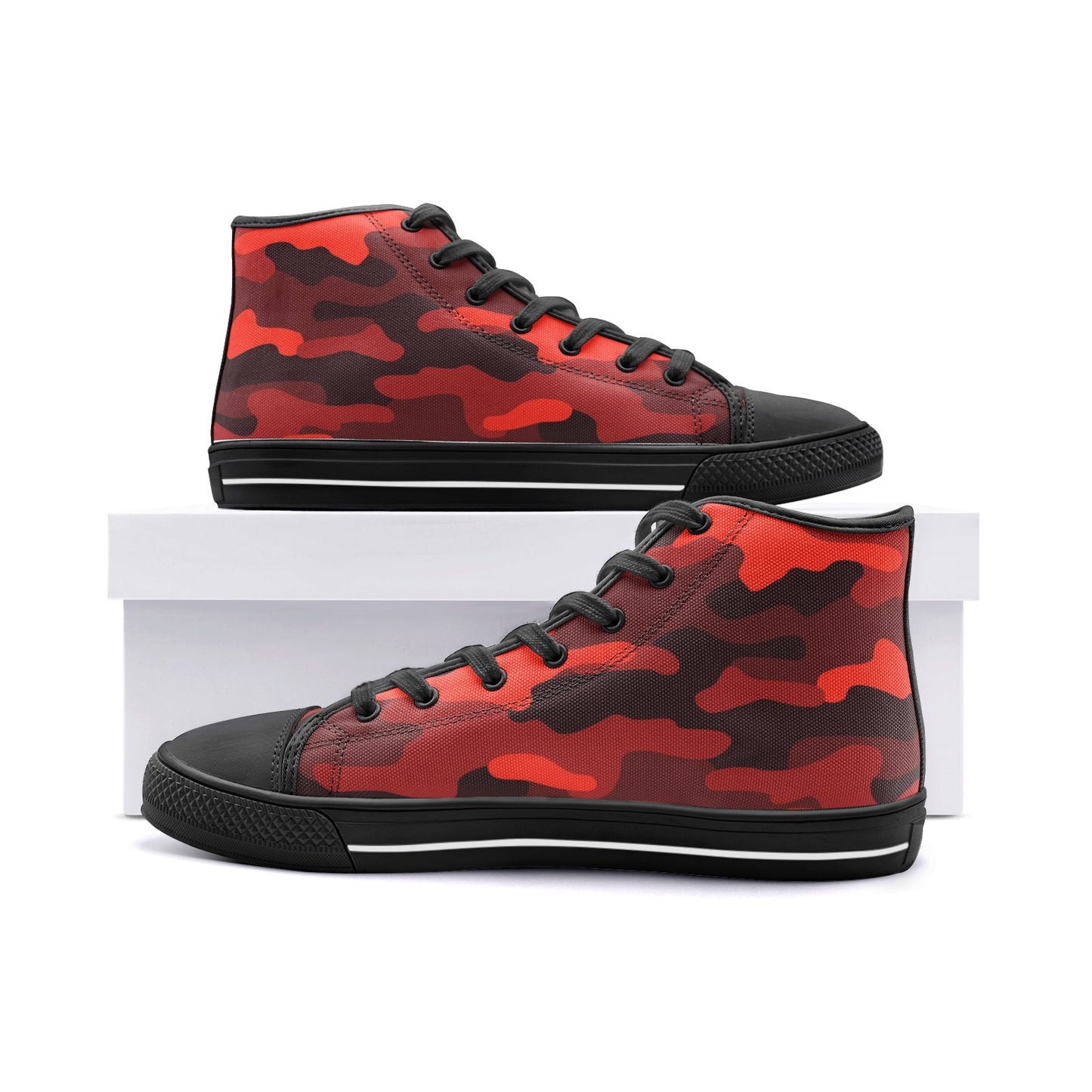 Camo Shoes | HIgh Top Canvas | Scarlet Red & Black Camouflage