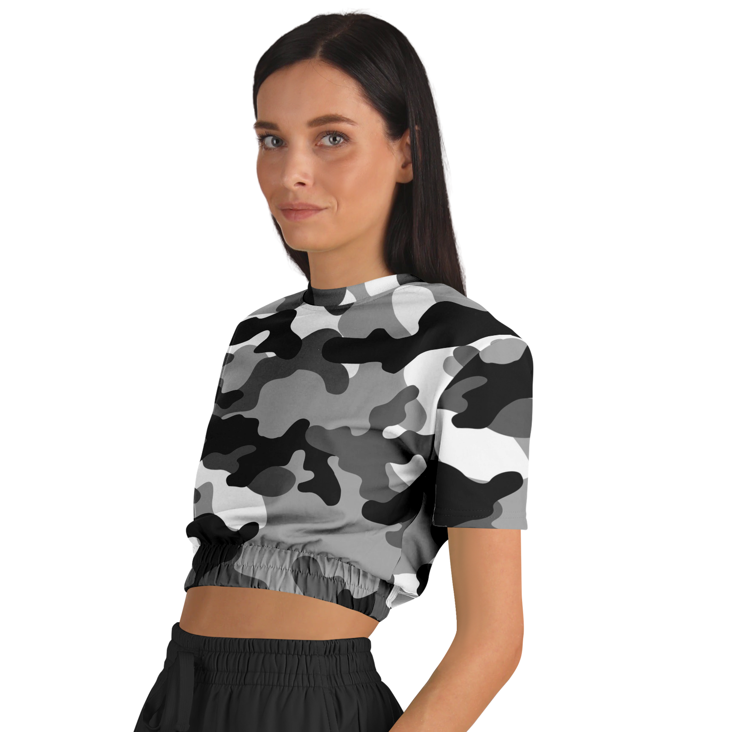 Camo Crop Top Sweatshirt | Black, White & Gray Camouflage