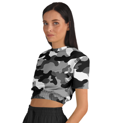 Camo Crop Top Sweatshirt | Black, White & Gray Camouflage