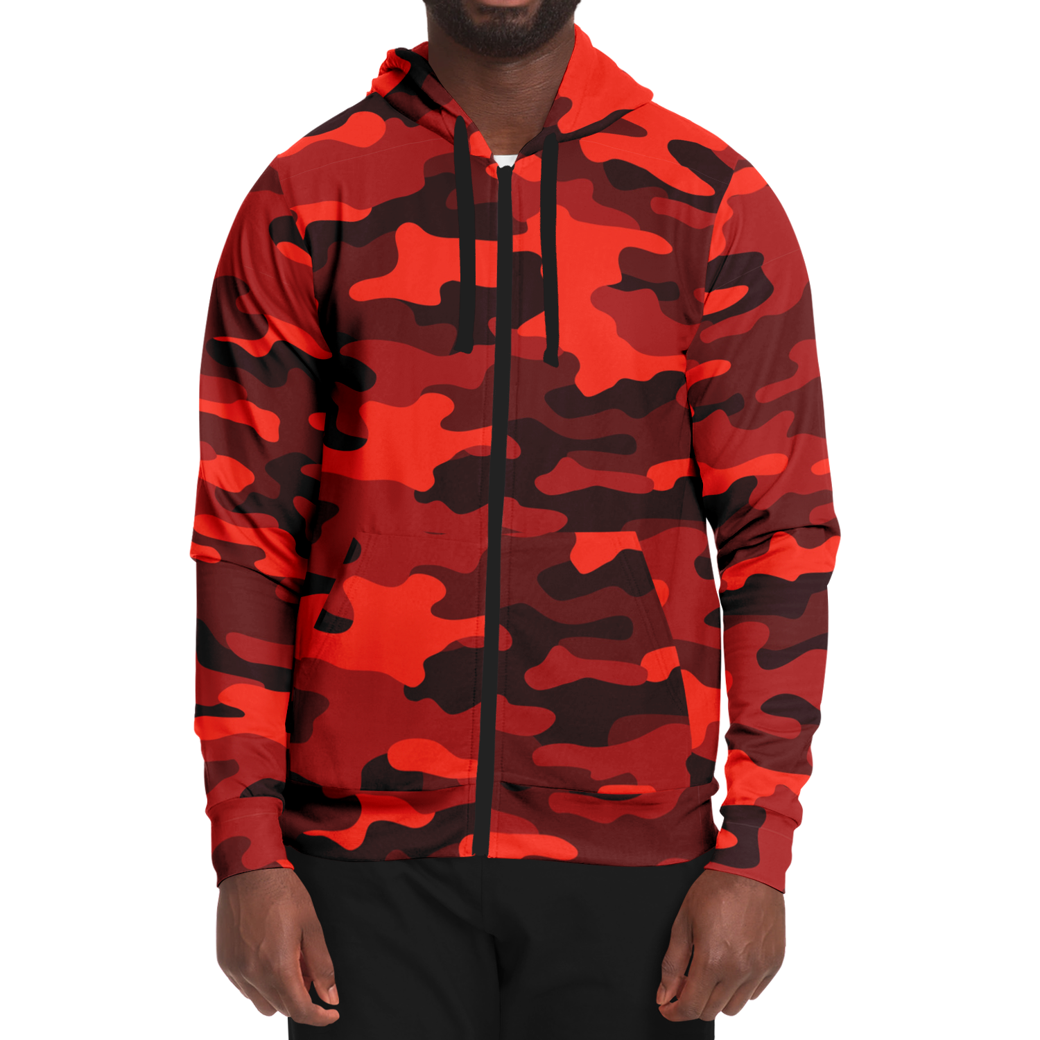 Zip-Up Hoodie | Scarlet Red & Black Camouflage