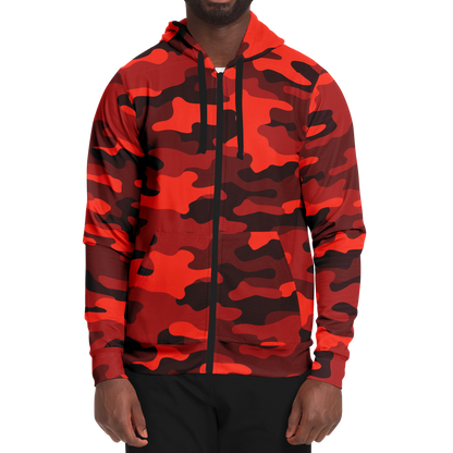 Zip-Up Hoodie | Scarlet Red & Black Camouflage