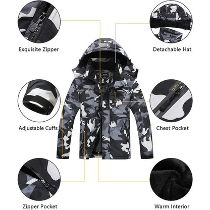 Men's Designer Black Ski Jacket | Fleece with Removable Hood