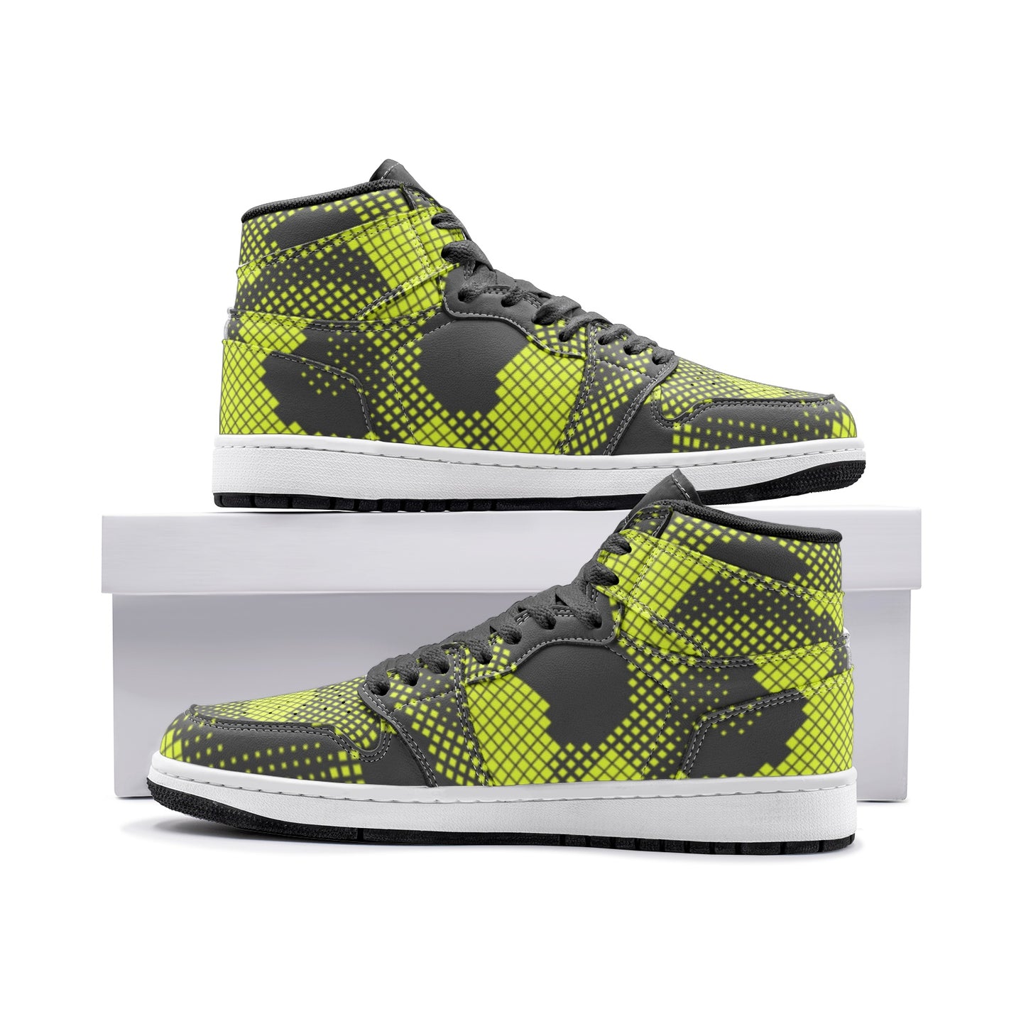 Green Dotted Camo Sneakers | High Top Leather