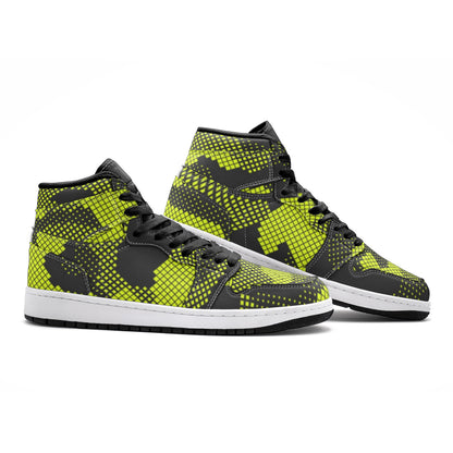 Green Dotted Camo Sneakers | High Top Leather