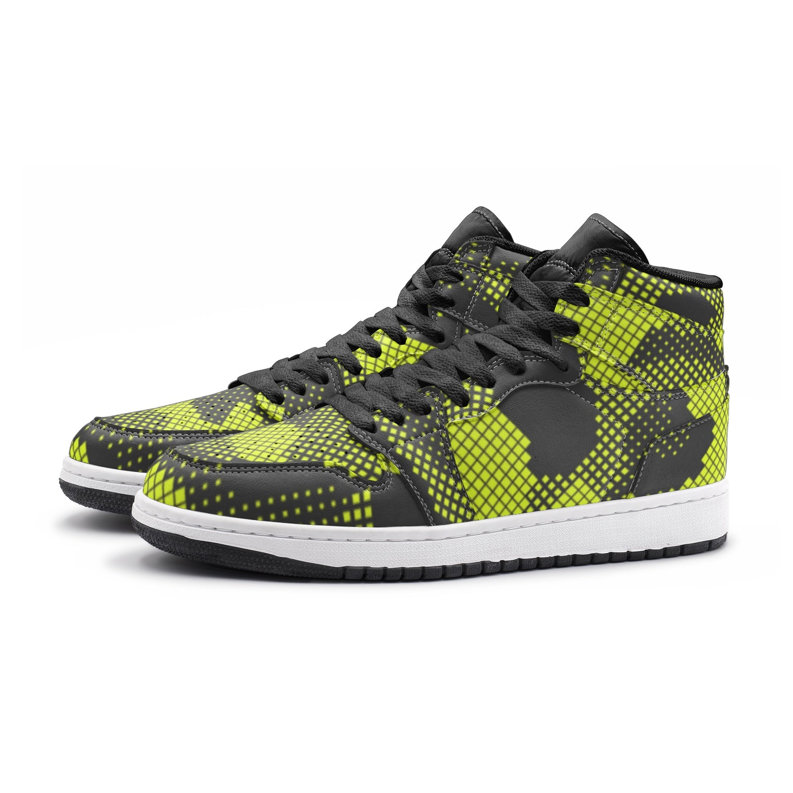 Green Dotted Camo Sneakers | High Top Leather