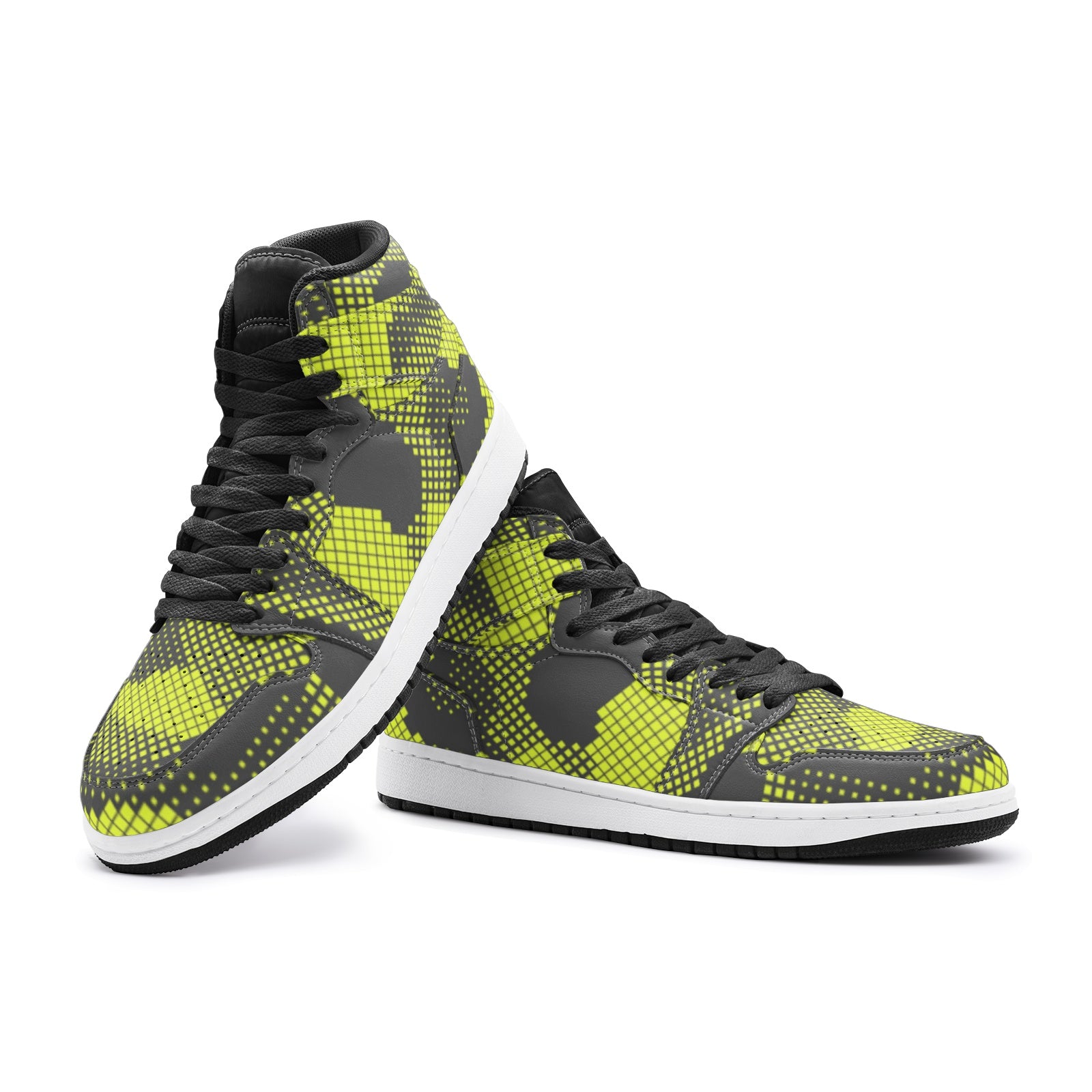 Green Dotted Camo Sneakers | High Top Leather