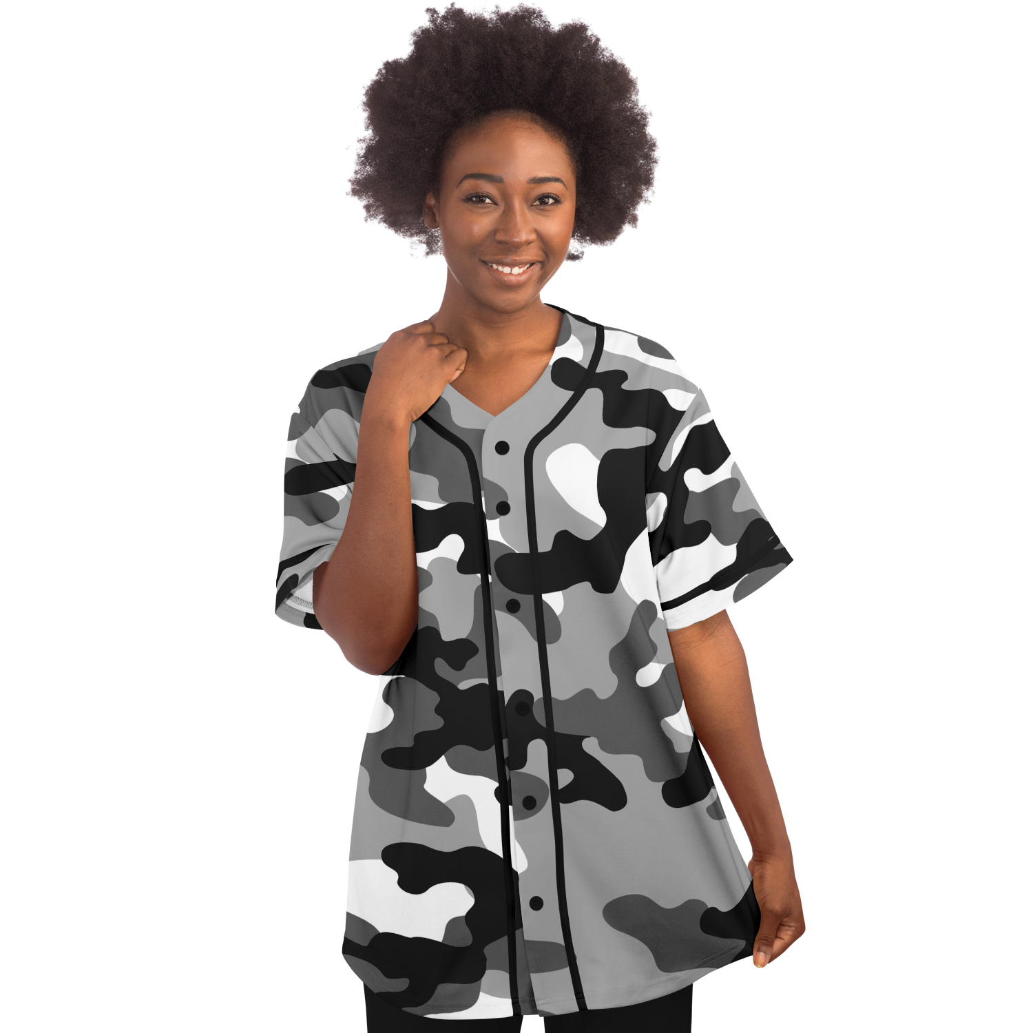 Camo Baseball Jersey | Black, White & Gray Camouflage