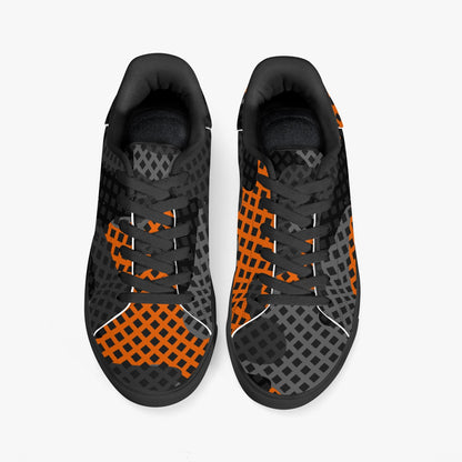 Camo Sneakers | Classic Low-Top Leather | Orange & Black Pixel