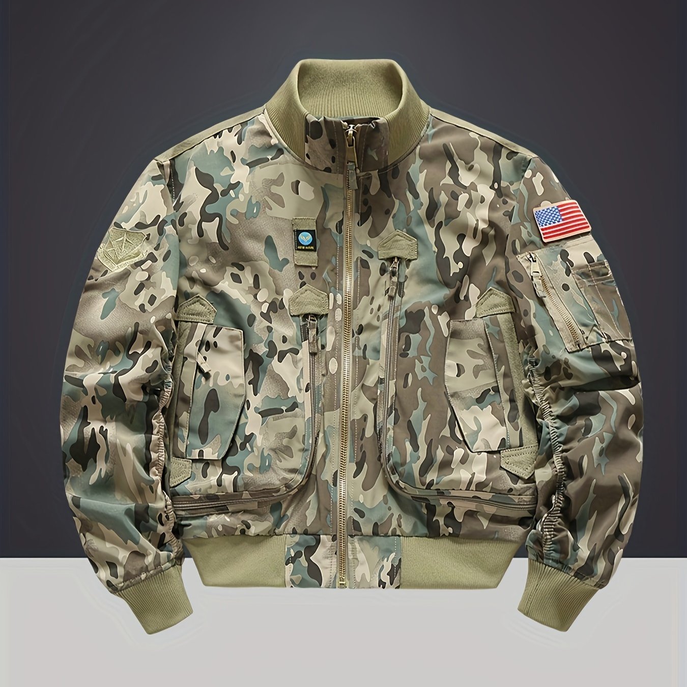 Men's Casual Stand Collar Camouflage Print Jacket