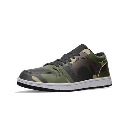 Camo Shoes | Classic Green Low Top Leather Sneakers