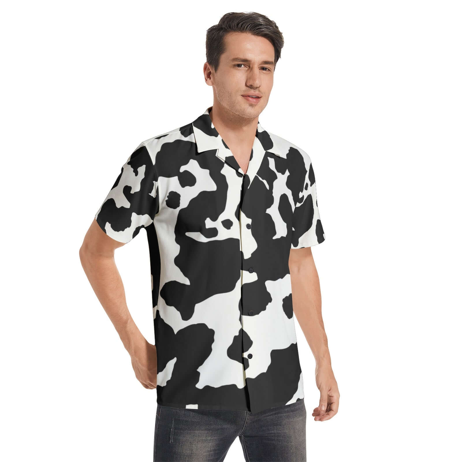 Cotton Camo Shirt For Men | Black & White Short-Sleeve