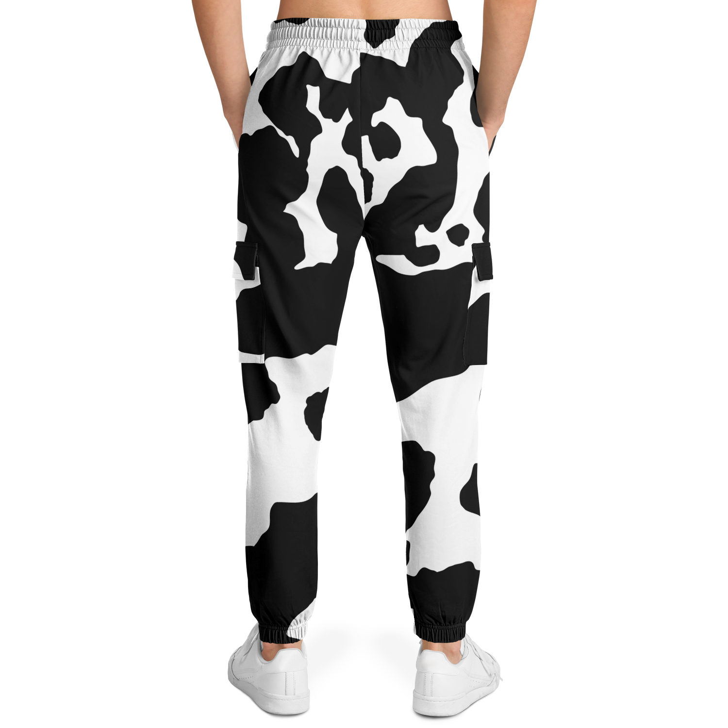 Camo Cargo Pants | Unisex | Black & White Cow Camouflage